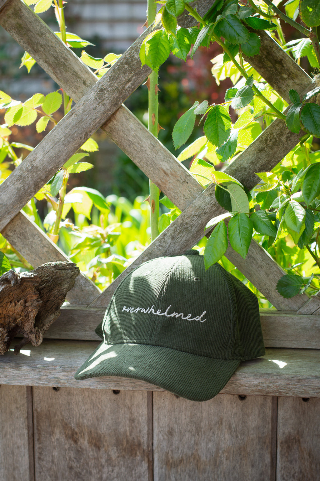 Overwhelmed – Embroidered Organic Cord Baseball Cap – Moss Green