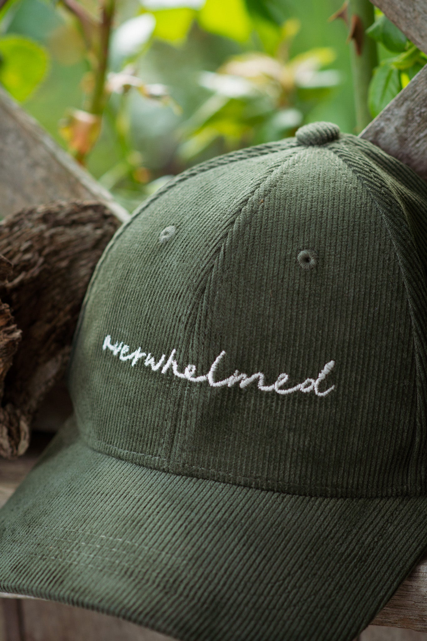 Overwhelmed – Embroidered Organic Cord Baseball Cap – Moss Green