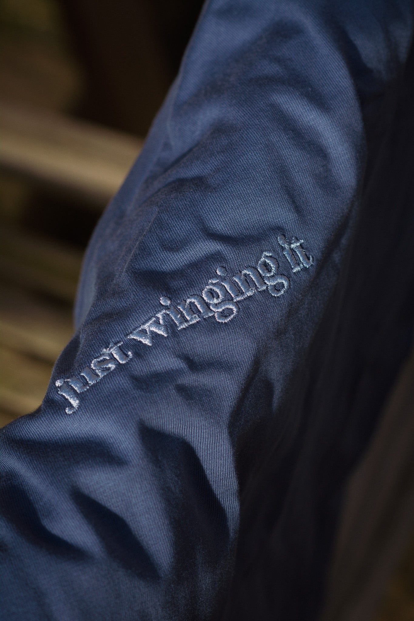Just Winging It – Embroidered Organic Cotton T-Shirt – Steel
